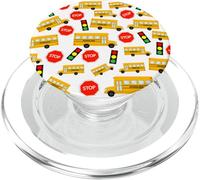 Yellow School Bus Stop Sign Traffic Lights Pattern PopSockets PopGrip for MagSafe