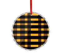 Yellow Scottish Tartan Plaid Printed Hanging Ornament Glass Round Christmas Pendants Decorative Xmas Tree