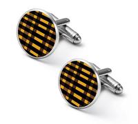 Yellow Scottish Tartan Plaid Trendy Shirt Cufflinks for Men Silver Cuff Links Dress Shirts Wedding Office