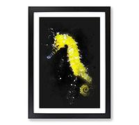 Yellow Seahorse Paint Splash Framed Print | A2 Black Framed Wall Art | Ready to Hang | Modern Animal Picture | Living Room Bedroom Lounge Office