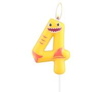Yellow Shark Candles, Number 4 Birthday Candles,Shark Party Toppers for Cake,4th Happy Birthday Candle,Shark Theme Party Decorations for Boy Girl Baby