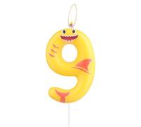 Yellow Shark Candles, Number 9 Birthday Candles,Shark Party Toppers for Cake,9th Happy Birthday Candle,Shark Theme Party Decorations for Boy Girl Baby