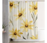 Yellow Shower Curtain Flower Curtains with Plastic Hooks and Weighted Hem, Waterproof Quick-Drying Fabric, Washable, Decoration Lightweight Bath Screen for Bathroom Wet Room Tub 180x200 cm 3Y-474
