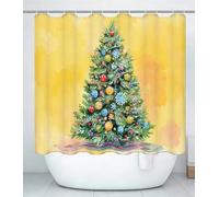 Yellow Shower Curtain for Bathroom, Curtain Includes 12 Pcs Hooks, Waterproof Polyester, Rustproof Eyelets, Weighted Hem, Machine Washable, Quick Dry, Bathroom Decor H100 x W200cm Christmas Tree J#341