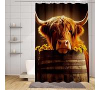 Yellow Shower Curtain Ox Shower Curtains for Bathroom HD Printing Waterproof Bathroom Curtains with 12 Hooks, Polyester Bath Curtain Machine Washable Fabric for Bath Tub Stall 90 x 200 cm -zpg25073TA