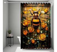 Yellow Shower Curtain, Shower Curtains Bee Bathroom Curtains with 12 Hooks, HD Printing Waterproof Bath Curtain Quick-Drying Washable for Wet Room, Bathroom Decor, Shower Stall 90 x 200 cm -ly250725G