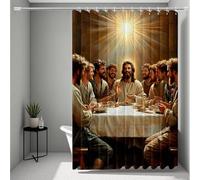 Yellow Shower Curtain, Shower Curtains The Last Supper Bathroom Curtains with 12 Hooks, HD Printing Waterproof Bath Curtain Quick-Drying Washable for Wet Room, Bathroom Decor 90 x 200 cm -ly25072TV