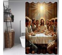 Yellow Shower Curtain The Last Supper Shower Curtains for Bathroom, HD Printing Waterproof Bathroom Curtains with 12 Hooks, Polyester Bath Curtain Machine Washable, Shower Stall 80 x 200 cm -lsy725A