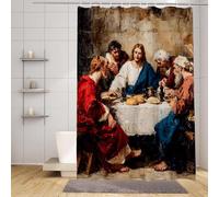 Yellow Shower Curtain The Last Supper Shower Curtains for Bathroom HD Printing Waterproof Bathroom Curtains with 12 Hooks, Polyester Bath Curtain Machine Washable Fabric, Bath Tub 90x200cm -zpg25073FR