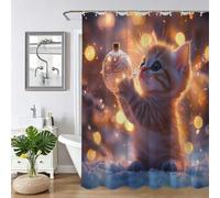 Yellow Shower Curtain,Weighted Shower Curtain for Bathroom,Washable Quick-Drying,Resistant Waterproof with 12 Pcs Hooks,Cat Fabric Extra Long Curtains,for Wet Room Bathtub 100x130cm 40x52Inch Z-302