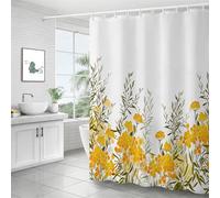 Yellow Shower Curtains 180 x 240 cm, Waterproof Shower Curtain Flower Bathroom Window Decor with Hooks, Polyester Fabric, Weighted Hem, Waterproof, Quick Dry, with 12 Hooks, for Bath Decor Y-4814