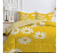 Yellow Single Duvet, Single Quilt 7.5 Tog Ideal for Summer & Autumn, Reversible Coverless Duvet with Flowers Pattern, Lightweight Soft Comforter with 1 Pillowcase, 135x200cm, Machine Washable