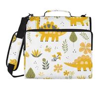 Yellow Six Playful Dino Yellow and White 1.5-Inch 3-Ringing Sturdy Zipper Binder with Handle Laege Capacity Document Binder Organizer Suitable for Middle School Carpeta con cremallera