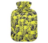 Yellow Sketch Elephants Water Bottle for hot Water with Soft Cover, 2L hot compresses for The Body for ( Scenario),(Scenario),Bolsa de agua Caliente para el Dolor