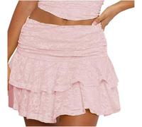 Yellow Skirt Womens Lace Mini Skirts Waisted Skorts Ladies High Ruffled Mini Skort Layered Pleated Skirts Party Dress Style Ruffle Celeb Nightclub Dancing Party Going Out Skirt Y2K Streetwear