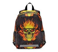 Yellow Skulls Orange Flames Gothic Backpack for Toddler Boys Girls, Mini Kids Backpacks Kindergarten Backpacks 3-6 Years, Medium