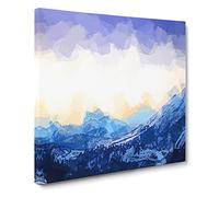Yellow Sky Above the Mountain Canvas Print | Gallery Wrapped 30mm Frame Wall Art | 14x14 inches | Ready to Hang | Abstract Landscape Picture | Living Room Bedroom Lounge Office