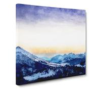Yellow Sky Above the Mountain Canvas Print | Gallery Wrapped 30mm Frame Wall Art | 14x14 inches | Ready to Hang | Abstract Landscape Picture | Living Room Bedroom Lounge Office