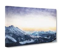 Yellow Sky Above the Mountain Canvas Print | Gallery Wrapped 30mm Frame Wall Art | 30x20 inches | Ready to Hang | Abstract Landscape Picture | Living Room Bedroom Lounge Office