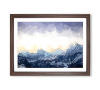 Yellow Sky Above The Mountain In Abstract Modern Art Framed Print | A3 Walnut Framed Wall Art | Ready to Hang | Abstract Landscape Picture | Living Room Bedroom Lounge Office