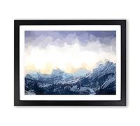 Yellow Sky Above The Mountain In Abstract Modern Art Framed Wall Art Print, Ready to Hang Picture for Living Room Bedroom Home Office Décor, Black A3 (46 x 34 cm)