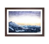 Yellow Sky Above The Mountain Painting Framed Print | A2 Walnut Framed Wall Art | Ready to Hang | Modern Landscape Picture | Living Room Bedroom Lounge Office