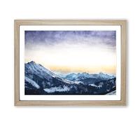 Yellow Sky Above The Mountain Painting Modern Art Framed Print | A3 Oak Framed Wall Art | Ready to Hang | Modern Landscape Picture | Living Room Bedroom Lounge Office