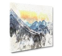 Yellow Sky Above the Mountain Watercolour Canvas Print | Gallery Wrapped 30mm Frame Wall Art | 14x14 inches | Ready to Hang | Modern Landscape Picture | Living Room Bedroom Lounge Office