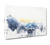 Yellow Sky Above The Mountain Watercolour Canvas Print | Gallery Wrapped 30mm Frame Wall Art | 24x16 inches | Ready to Hang | Modern Landscape Picture | Living Room Bedroom Lounge Office