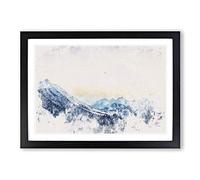 Yellow Sky Above The Mountain Watercolour Framed Print | A2 Black Framed Wall Art | Ready to Hang | Modern Landscape Picture | Living Room Bedroom Lounge Office