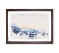 Yellow Sky Above The Mountain Watercolour Framed Print | A2 Walnut Framed Wall Art | Ready to Hang | Modern Landscape Picture | Living Room Bedroom Lounge Office