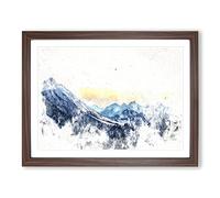 Yellow Sky Above The Mountain Watercolour Modern Framed Print | A3 Walnut Framed Wall Art | Ready to Hang | Modern Landscape Picture | Living Room Bedroom Lounge Office
