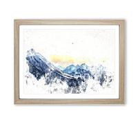 Yellow Sky Above The Mountain Watercolour Modern Framed Print | A4 Oak Framed Wall Art | Ready to Hang | Modern Landscape Picture | Living Room Bedroom Lounge Office