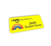 Yellow Small Rainbow and Stars Hello My Name is Premium Personalised Name Badge 76 x 32mm