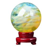 Yellow Smelt Quartz Crystal Ball with Wooden Stand - Natural Healing Crystal Sphere for Meditation, Chakra Balancing, Divination & Feng Shui Home Office Decor(4.72in)
