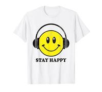 Yellow Smile Face Music Headphone Happy Face Positive Quote T-Shirt