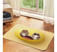 Yellow Smiley face Pet Food Mat 17.2x11.81in Absorbent Non-Slip PU Leather Feeding Mat for Dogs Cats Rubber Bottom Fast Drying Rollable Pet Bowl Placemat
