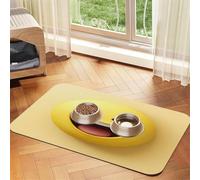 Yellow Smiley face Pet Food Mat 23.62x15.71in Absorbent Non-Slip PU Leather Feeding Mat for Dogs Cats Rubber Bottom Fast Drying Rollable Pet Bowl Placemat