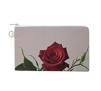 Yellow Smiley Flower Coin Purse Canvas Wallet Cute Change Purse Small Storage Bag with Zipper, A Blooming Red Rose, One Size, Flowers and Animals