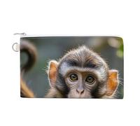 Yellow Smiley Flower Coin Purse Canvas Wallet Cute Change Purse Small Storage Bag with Zipper, Big Eyed Monkey, One Size, Flowers and Animals