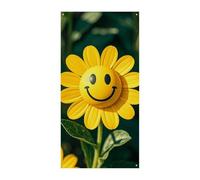 Yellow Smiley Flower Door Cover Spring Summer Hanging Flag Porch Sign Outdoor Seasonal Holiday Yard Decor for Front Door and Porch