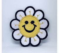 Yellow Smiley Happy Face Flower Iron Sew on Embroidered Patch