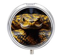 Yellow Snake Pill Box,3 Compartments Round Small Pills Case Moisture-Proof Portable Pill Container for Travel Vitamins Fish Oil Supplements