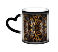 Yellow Snake Print Ceramic Mug, Black to White Thermochromic Coffee Cup for Home Office Cafe