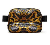 Yellow Snake Print Waterproof Sling Bag with Large Opening Side Bag Durable Waist Pack for Running Cycling Travel