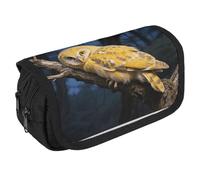 Yellow Snowy Owl 2 Compartments Pencil Case Makeup Bag | Large Capacity Polyester Pencil Pouch with Handle | Toiletry & Cosmetic Bag Organizer for Travel Office