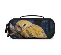Yellow Snowy Owl Pencil Case - Large Capacity Pencil Pouch Aesthetic Makeup Bag with Zipper Leather And Handle Design Pen Bag for Stationery, Art Supplies, Travel Essentials
