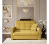 Yellow Sofa Bed Sleeping Function Viva Lux Ii Wave Spring Material Fabric Settee Compact Space Saving Living Room Couch