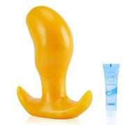 Yellow Soft Silicone Anal Plug, and Anal Dilator with Handle, Suitable for Men and Women, Provides A Great Experience for Masturbation and Prostate Massage, BDSM Sex Toy for Couples (M)