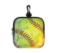 Yellow Softball, Square Zipper Storage Bag, Neoprene Coin Purse, Small Wallets, Change Pouch, Change Purse
